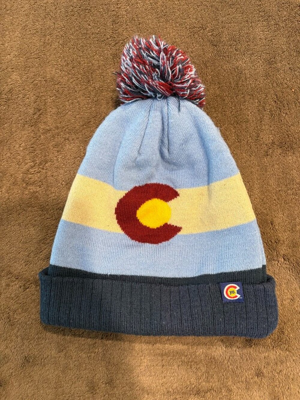 YoColorado Vintage Colorado State Flag Pom Knit Ski Beanie Hat